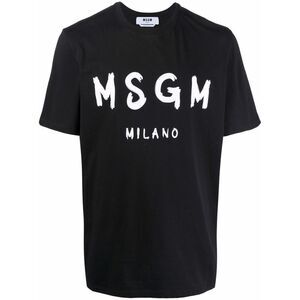 Msgm Men Brushed Logo Cotton T-Shirt